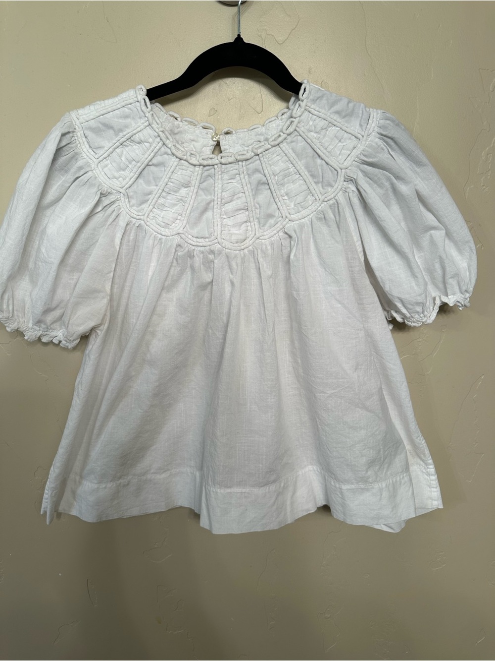 THE GREAT. White Cotton Peasant Blouse with Smocked Detail